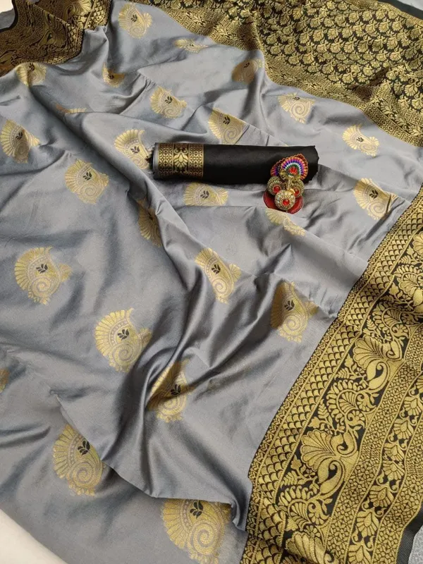 Grey_Embellished_Banarasi_Jacquard_Saree_(Grey)